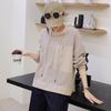 DIMANAF 2025 Plus Size Pullover Autumn Hoodie T-shirt Women Asymmetrical Solid Short Sleeve Loose Tees