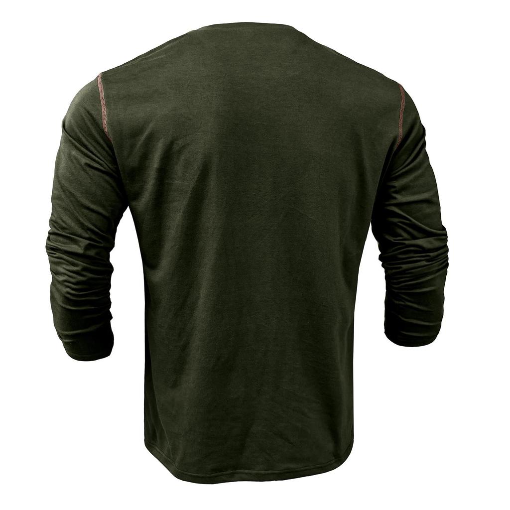 Men's Clothing Button down Shirts Long Sleeves Pullovers Knitted T-shirts In Matching Color Buttons Round Neck Tops with Chest Pockets Stylish Casual