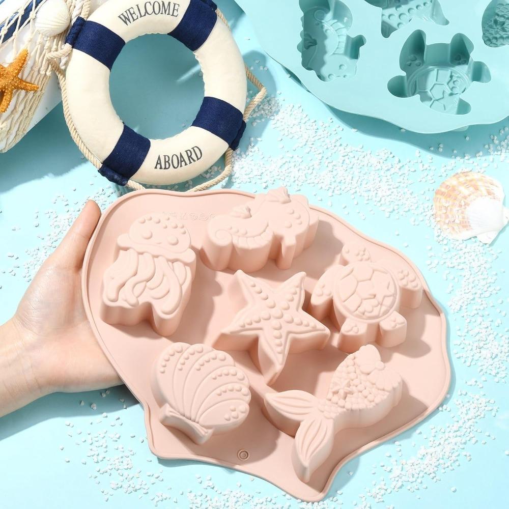 2 Piece Easy To Release Ocean Theme Baking Mold Heat Resistant Chocolate Mold Ice Cube Trays  Soap