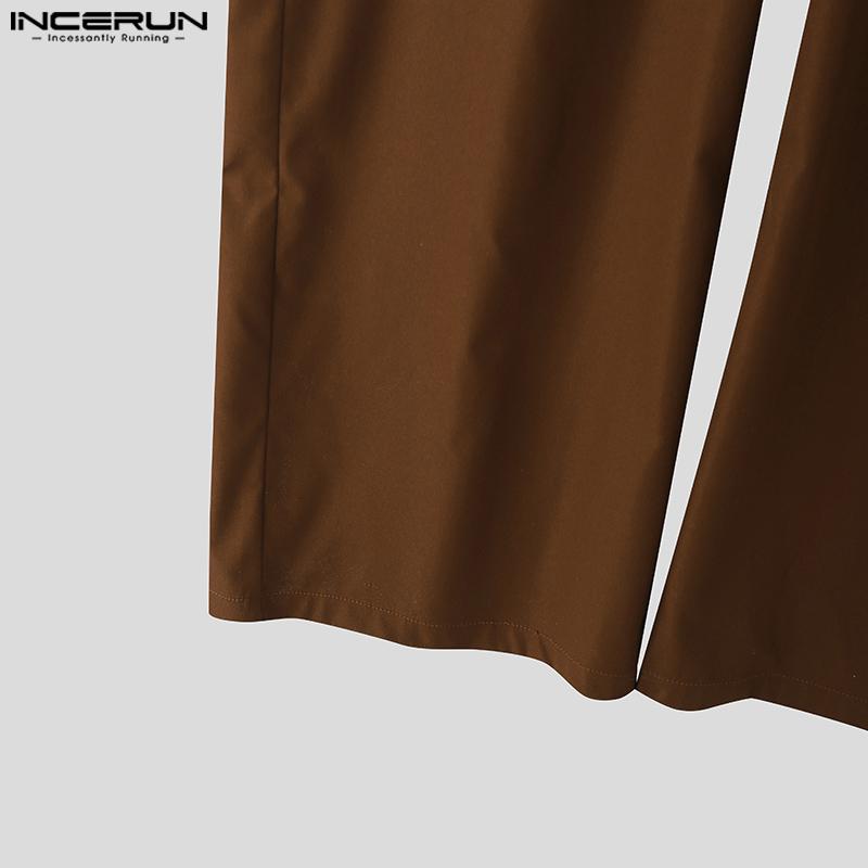 INCERUN Oversized Men Lapel Neck Long Sleeve Belt Waist Casual Loose Long Rompers Jumpsuits