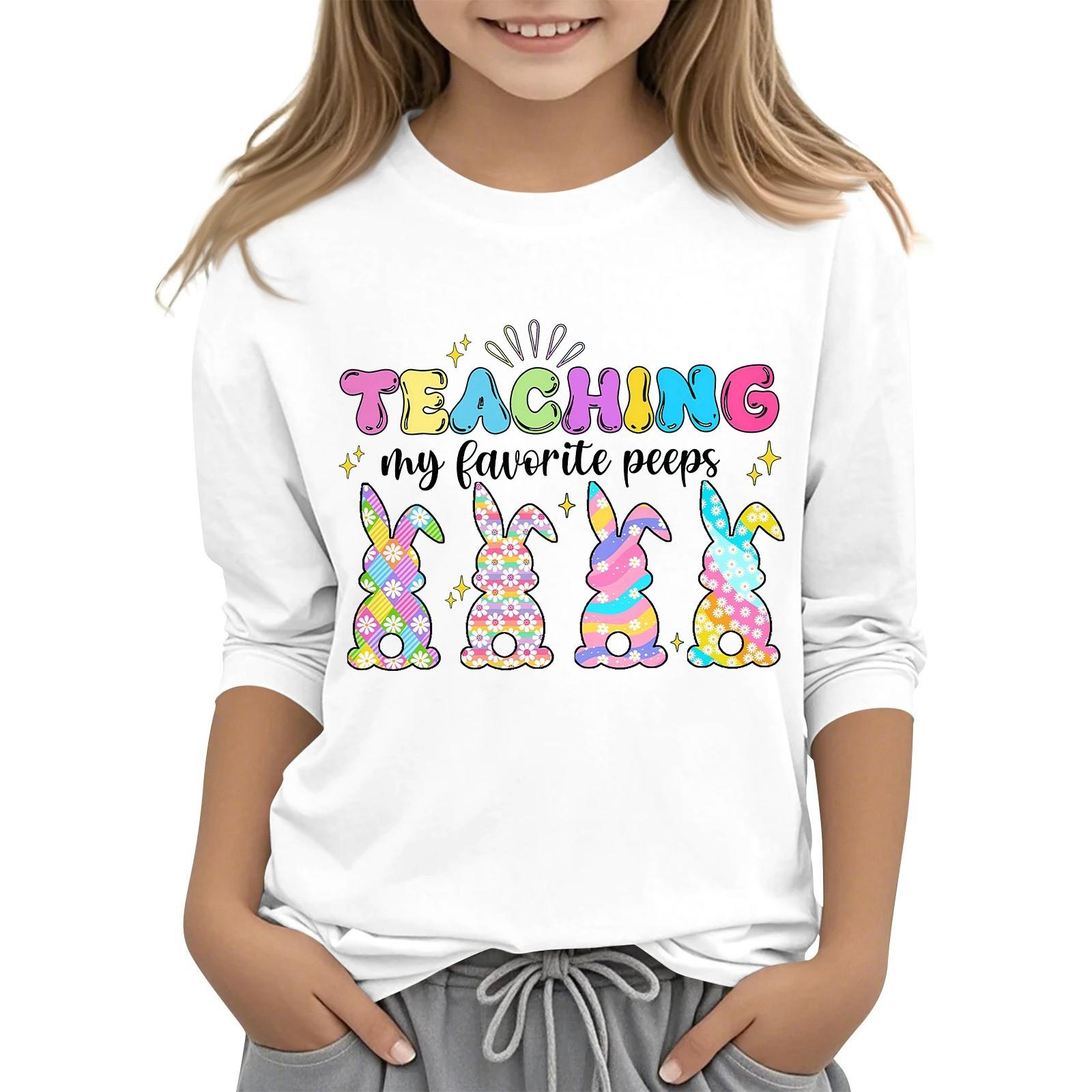 

Повседневная футболка с круглым вырезом и пасхальным принтом, с рукавами 7 точек для детей 140 белый