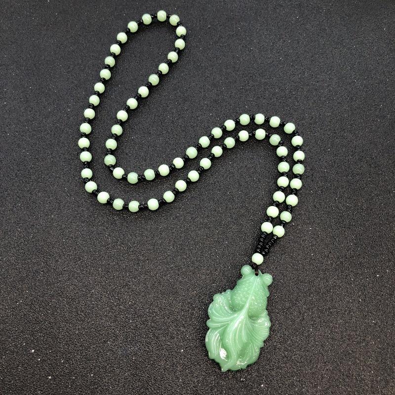 Retro eenvoudige imitatie jade lange ketting heren en dames veelzijdige trui ketting jadeiet kralen ketting hanger met sieraden