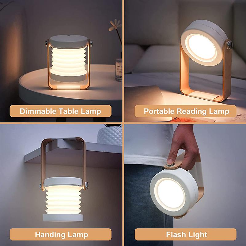 ALLOMN Lampada Da Tavolo Portatile Pieghevole In Legno Con 3 Livelli Di Luminosità - Ricarica USB, Luce LED Per Lettura, Studio E Campeggio