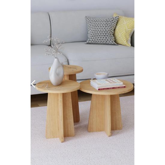 Mushroom 3 Piece Nesting Table Scandinavian Style - Sapphire Oak