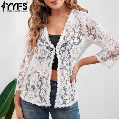 Damenmode Casual Sommer Frühling Einfarbig Druck 3/4 Ärmel V-Ausschnitt Blusen & Hemden