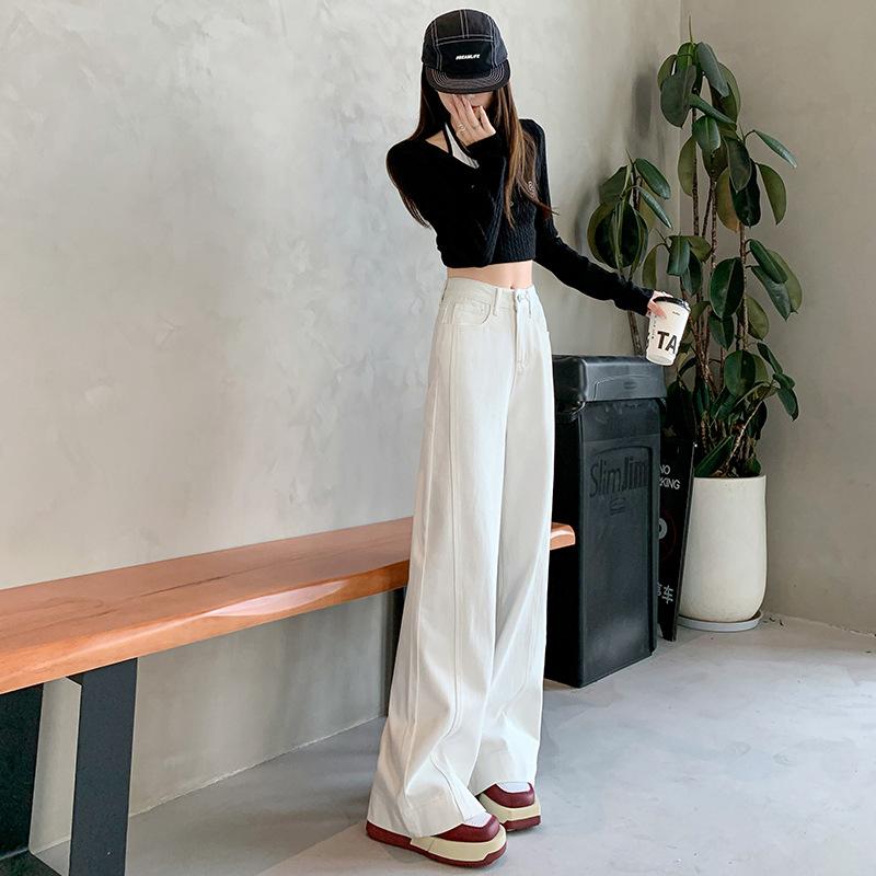White High-Waist Wide-leg Jeans for Women In Spring and Autumn Updated Slim Straight Pants Relaxed Fit Draped Floor Pants