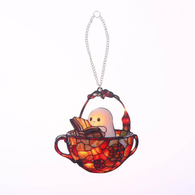 

Хэллоуин Привидение Читающее Книгу Ловец Солнечного Света Подвесной Декор Акриловое Оконное Подвесное Украшение Цветная Тень Украшения для Дома