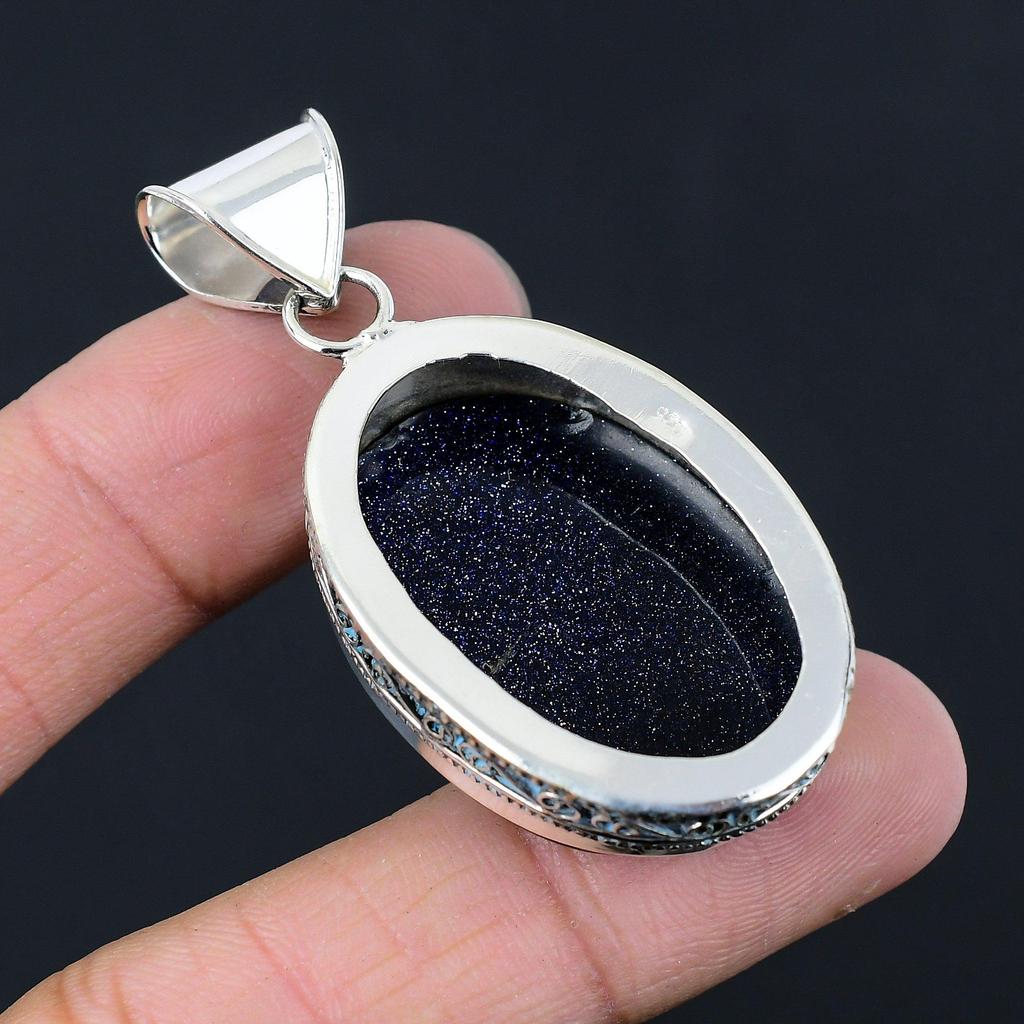 Daughters Day Deal Oval Blue Sunstone Stone Handmade New Pendant Sterling Silver