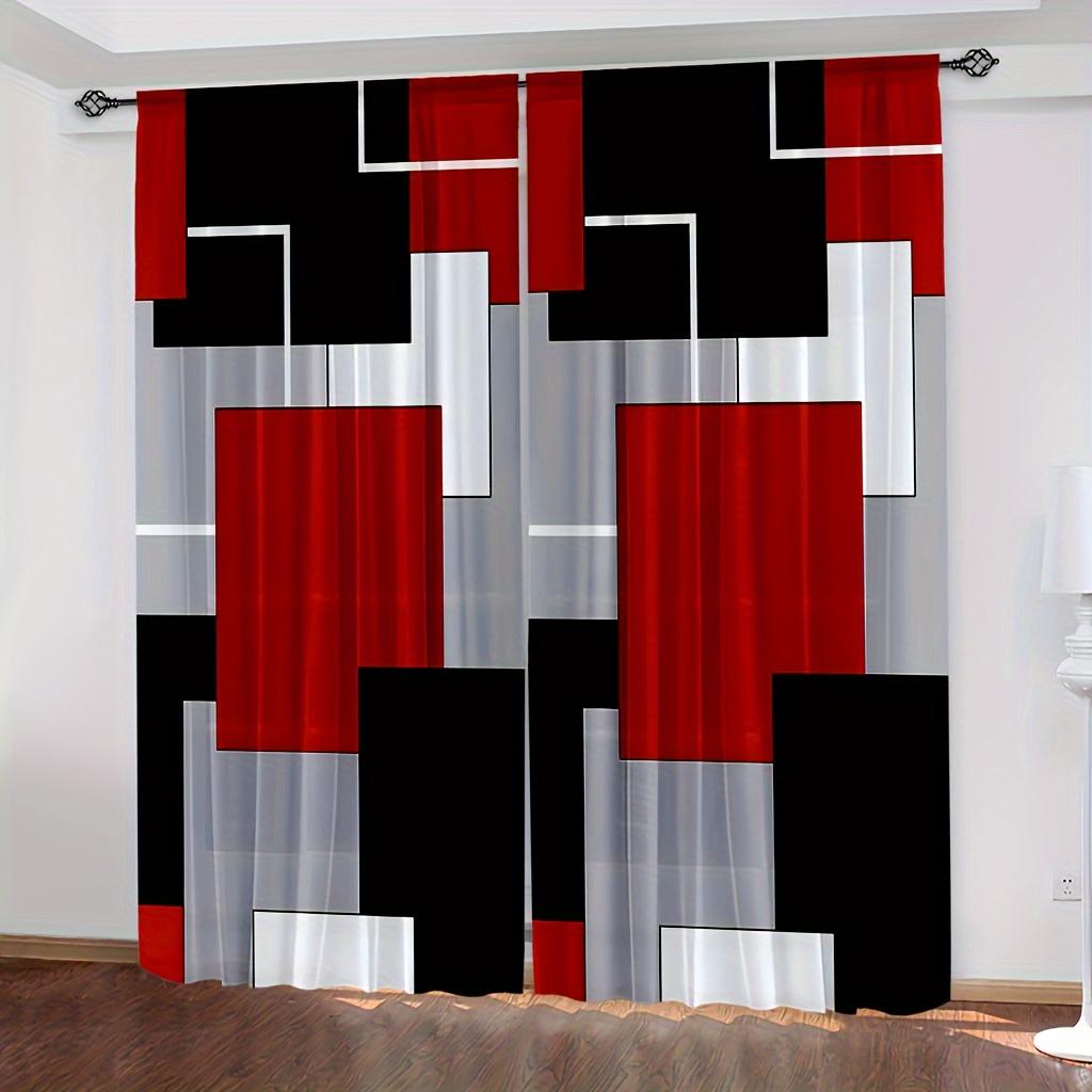 2 pezzi Tende a Motivo Plaid, Tasche per Asta Trattamento Finestra, Adatte per Decorazione Soggiorno Camera da Letto, Tende Rosse Bianche Grigie Nere