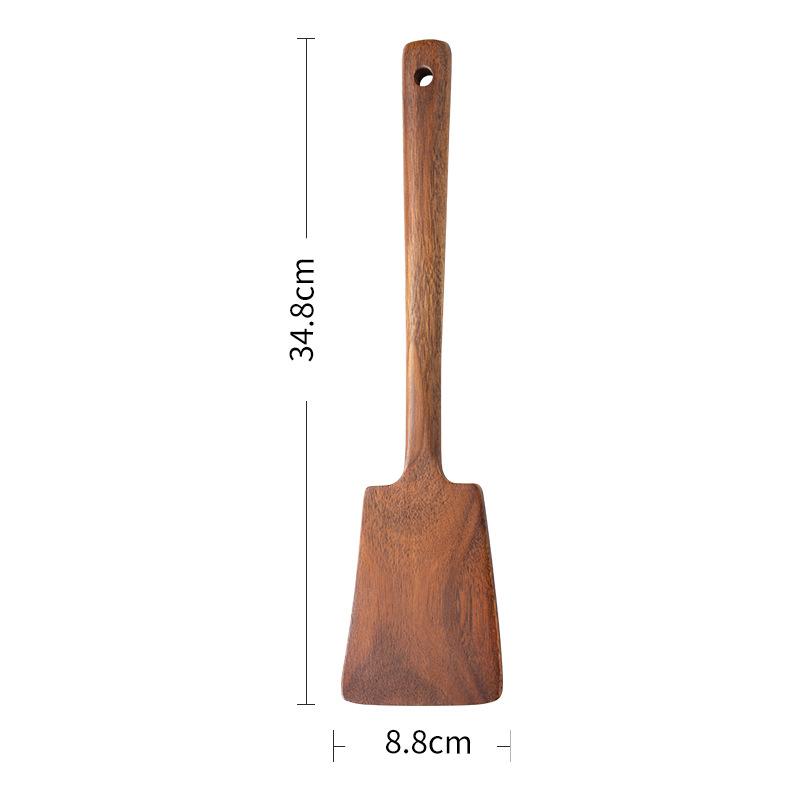 34cm Masivní dřevěná obracečka na vaření Dlouhá rukojeť Lopatka Nepřilnavá obracečka na smažení Smažené vejce Děrovaná lopatka Kuchyňské doplňky