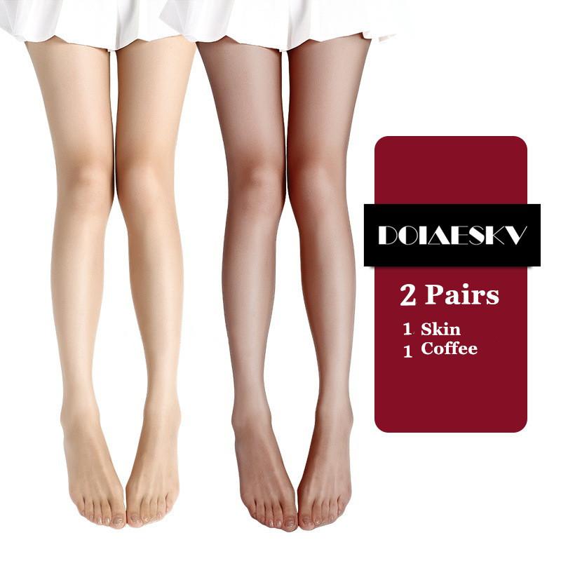 2Pairs 0D Sexy Breathable Tights Open Crotch Transparent Women Pantyhose Ultra-Thin Nylon Tights Stretchy Stockings Female
