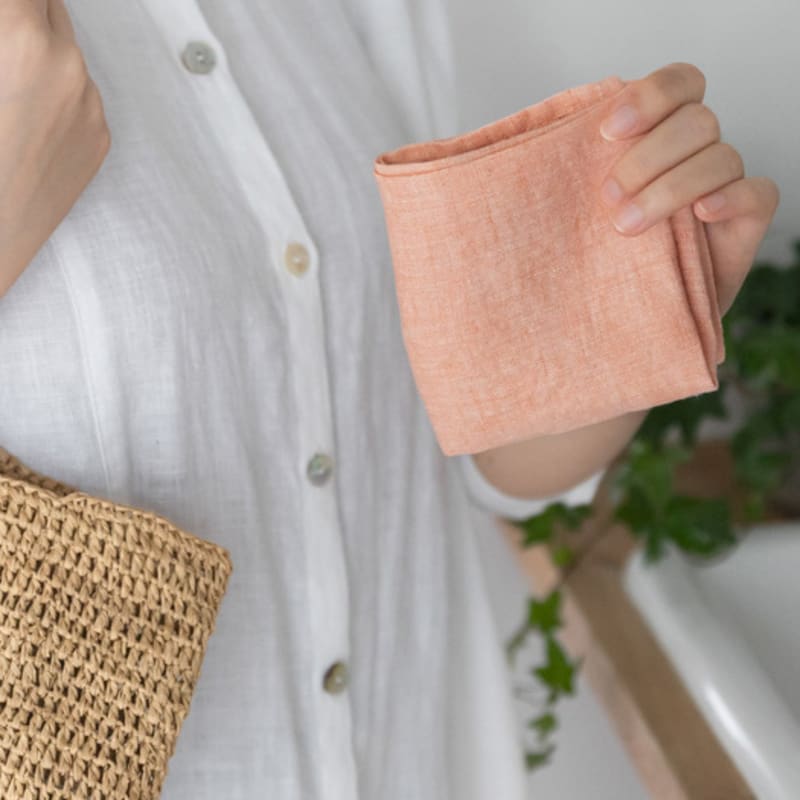 

LinoeLina Lithuanian Linen Handkerchief Petite Scarf (Melon Orange) single