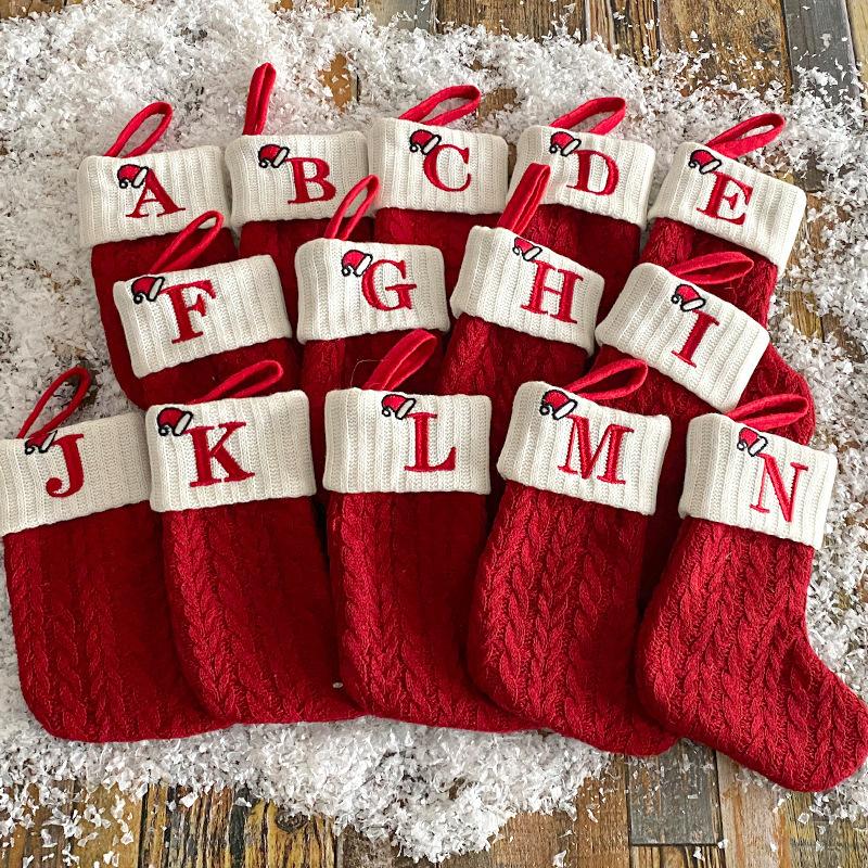 Christmas Socks Knitting Snowflake Letter Stocking Christmas Decoration For Home 2025 Xmas Tree Ornament Gift Navidad Natal 2026