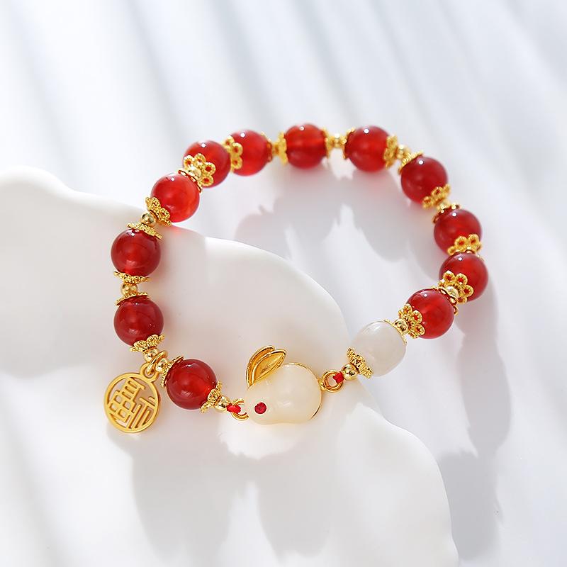 Natural Agate Jade Rabbit Braceletfashion Women Daily Jewelry Gift
