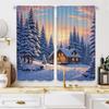Piece Set High Definition Digital Printed Curtainwinter Snowy Forest Cabin Warm Light Curtainshome Decoration St Curtain Polyester With Rod Pocket