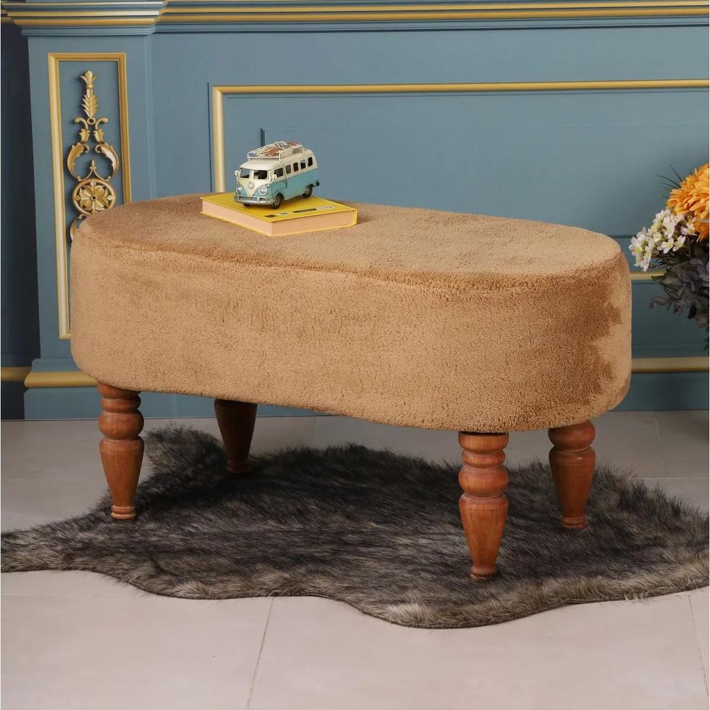 Decorative Multi-Purpose Pouf Sofa with Hornbeam Legs Digital Printing Bench Furniture for Home Living Room