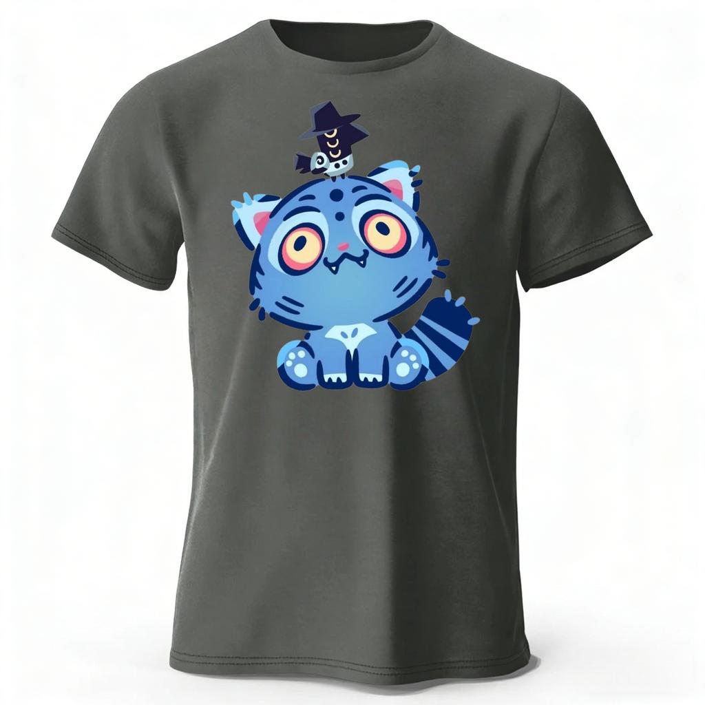 New KPOP Blue Cat Pure Cotton Short Sleeve Summer MenWomen Fashion Daily Street Wear Large Comfortable Soft Casual Tshirt