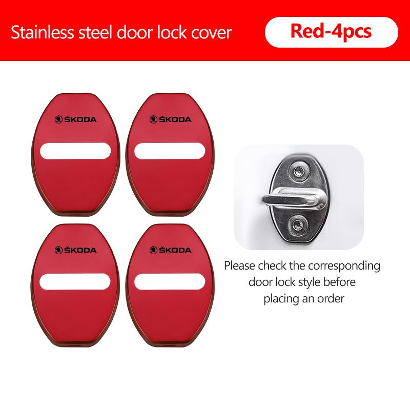 UMVB1 For Skoda 4Pcs Stainless Steel Car Door Lock Cover Case Stickers Accessories VRS Superb Yeti Octavia Enyaq Rapid Karoq Derivati