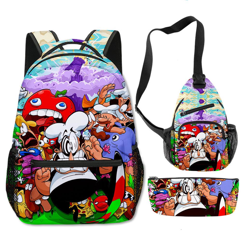 Klassisch Neuheit Eigenartig Cool Pizza Turm 3D Druck 3er Set Schultaschen Multifunktionale Reise Rucksack Brusttasche Federmäppchen