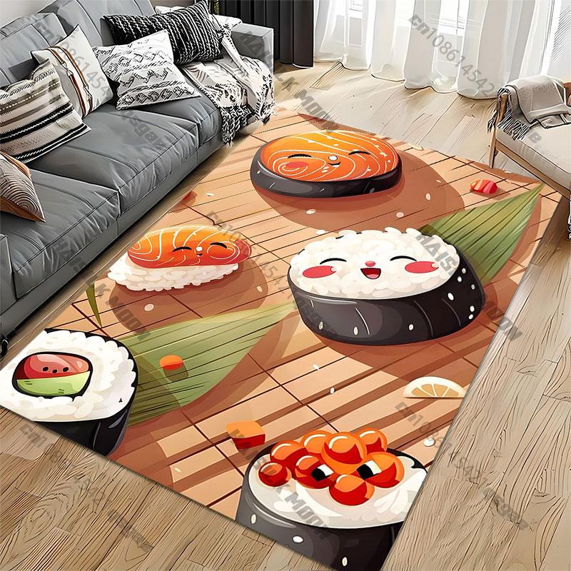 Cute Animated Sushi Characters Carpet Yoga Living Room Room Decor Children's Crawling Mat Doormat Area Rug Games Mat