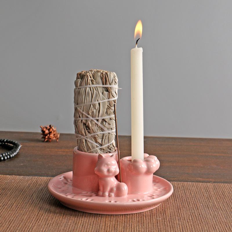 Nordic White Ceramic Incense Candle Holder - Minimalist Sage Dish for Atmosphere Decor.