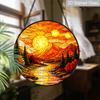1pc 2D Flat Mountain Sunset Suncatcher Stained Glass Window Hanging, Rustic Mountain Landscape Sun Catchers Indoor Window Glass Wall Art Decor