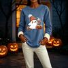 Women's -Lined Long Sleeve Round Neck Sweatshirt with Halloween Print for Winter Casual Wear