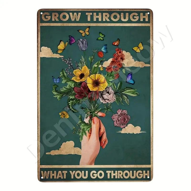 Bądź łaskawy dla swojego umysłu Retro Blaszane Znaki Inspirujące Cytaty Sztuka Ścienna Znak Muza Vintage Wystrój Domu Pokoju Ogrodu Hipisowska Dziewczyna Plakat