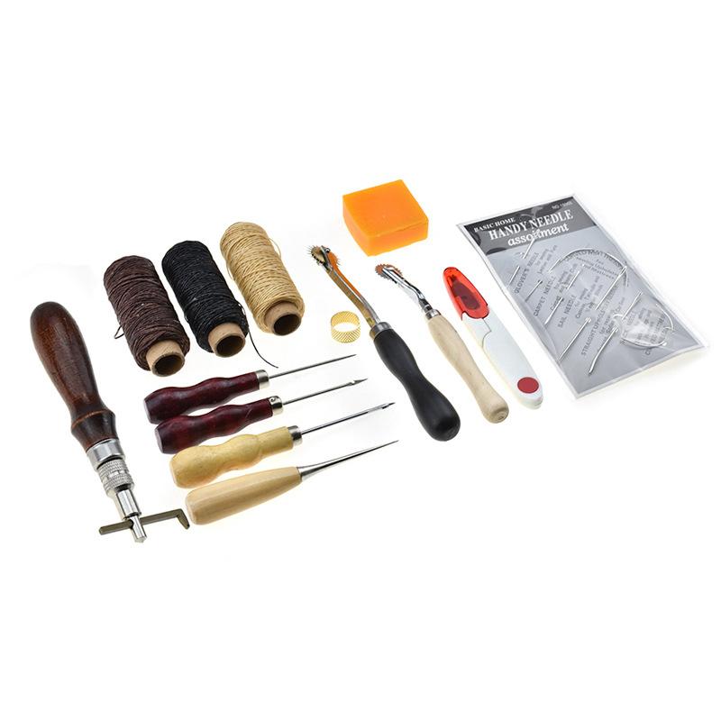 14 Piece Set Home Sewing Hardware Tool Set Stitching Awl Edge Press Sewing Kit Handmade Leather Making Tools Leather Craft Tool