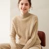 Fanzhen Damski Gruby Sweter z Mieszanki Kaszmiru z Półwysokim Dekoltem