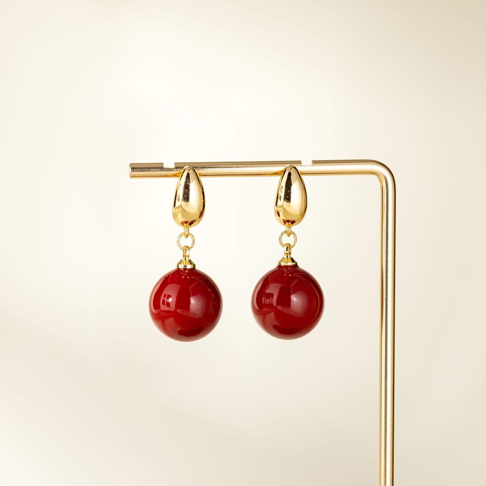 

Элегантные ретро-серьги в гонконгском стиле: Настоящая позолоченная медь с жемчугом, игла из серебра 925 пробы. Ankola earrings красный