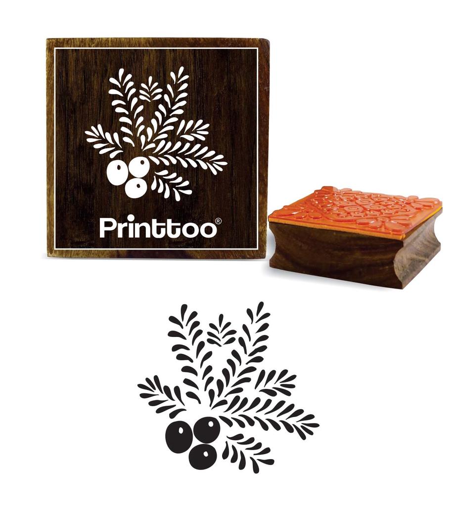 Printtoo Scrap-booking Olive & Leaves Design Square Wooden Rubber Stamp Block-2 x 2
