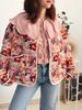 European and American Style Women's 2025 Retro Print Round Neck Single-Breasted Loose Casual Cotton Jacket with Pockets