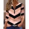 T-shirt da donna con stampa creativa, zip e maniche lunghe, traspirante, morbida e confortevole, adatta per l'abbigliamento casual tutto l'anno