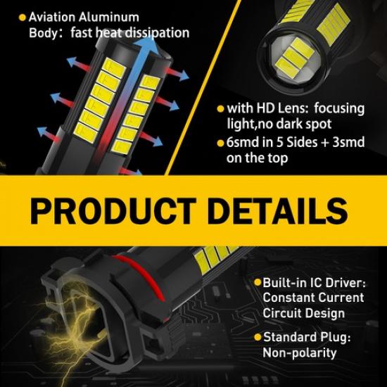 5202/H16 LED Fog Light Bulbs For Chevy Silverado 1500 2500HD 2007-2015 6K 100W