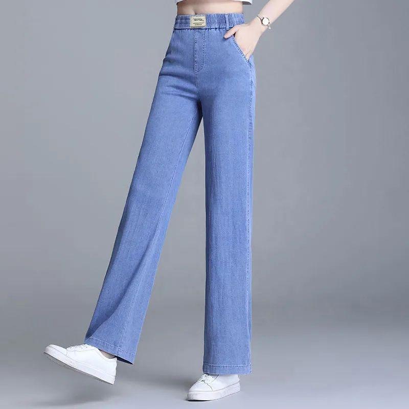 

Модные широкие женские джинсы с высокой талией, которые стройнят и охлаждают 4XL синий