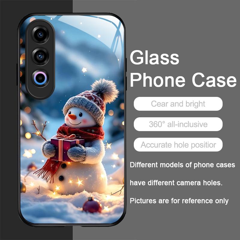 Cute Winter Christmas Snowman Pattern Tempered Glass Phone Case for Oneplus 13 R 12 11 10 9 Nord 2T CE 4 3 2 Lite ACE3 Pro Cover