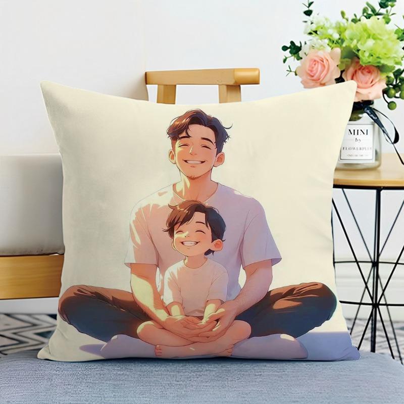 Happy Family Print Decorative Pillowcase Bedroom Living Room Square Cushion Pillowcase