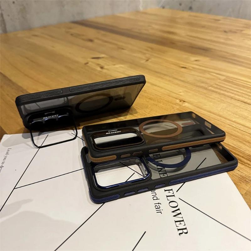 For Magsafe Magnetic Metal Lens Protection Stand Case For Galaxy Samsung S25 S24 S23 S22 Ultra Plus FE Shockproof Cover Bumper