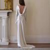 Women's Sexy Backless Mermaid Maxi Dress, Solid Color Round Neck Slim Fit Evening Gown for European American