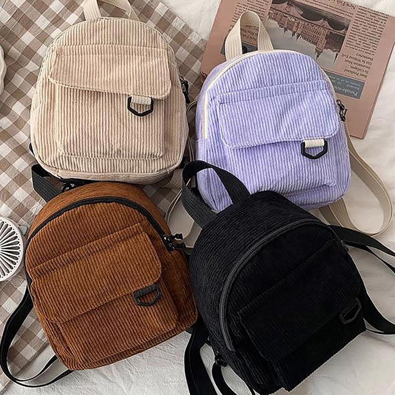 Mini-Rucksack aus Cord in Volltonfarbe, minimalistischer kleiner Rucksack für Mädchen und Kinder, Reisetasche, lässige Studententasche
