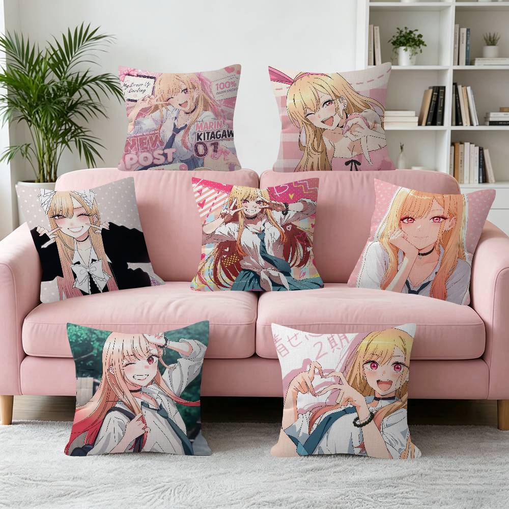 Kwaii Anime MMarin Kitagawa Decorative Polyester Throw Pillow Cover Square Suitable for Home Office Coffee Shop Decor