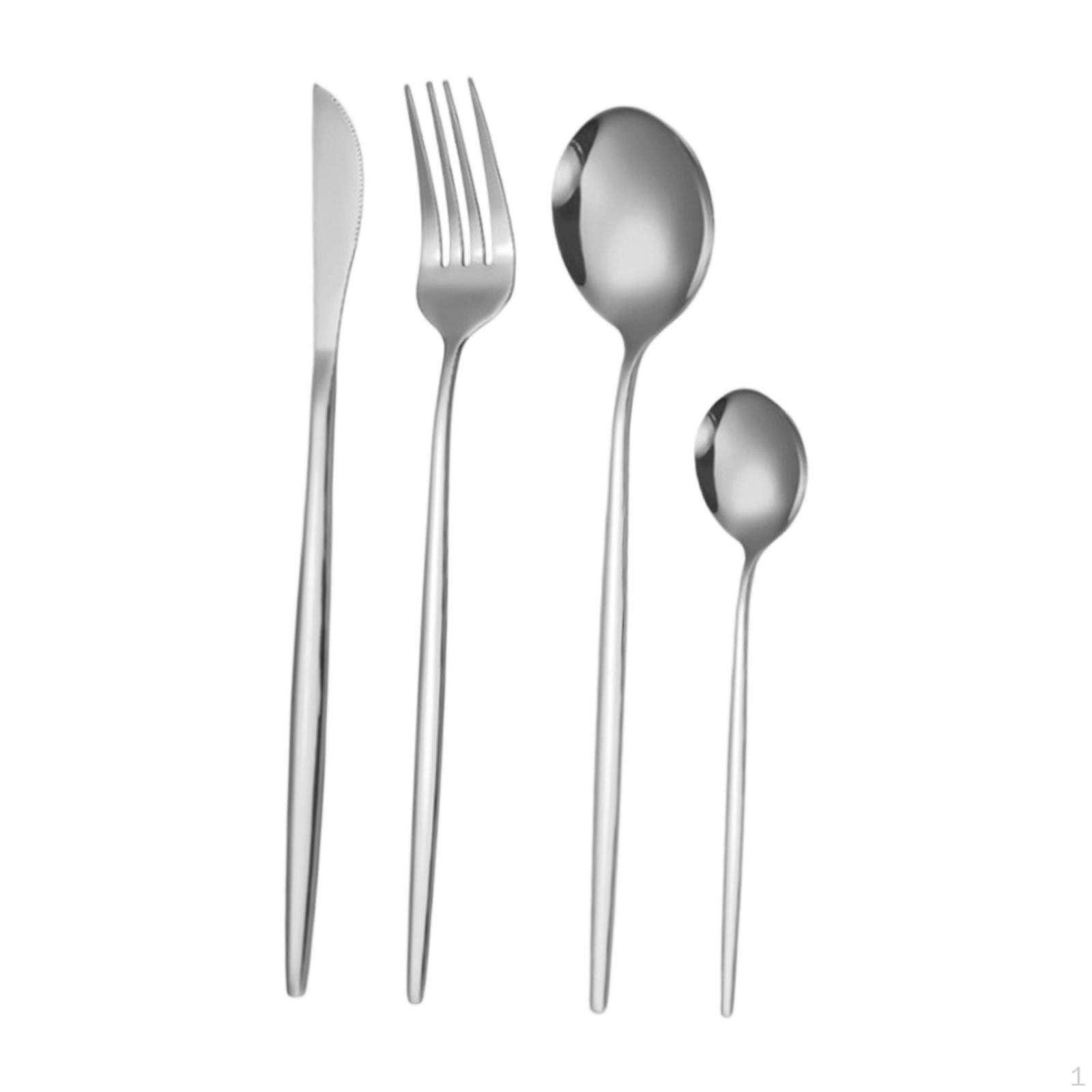 

4 Pieces Cutlery Set Stainless Steel Tableware Steak Knife Forks Spoon Dinnerware for Party серебряный