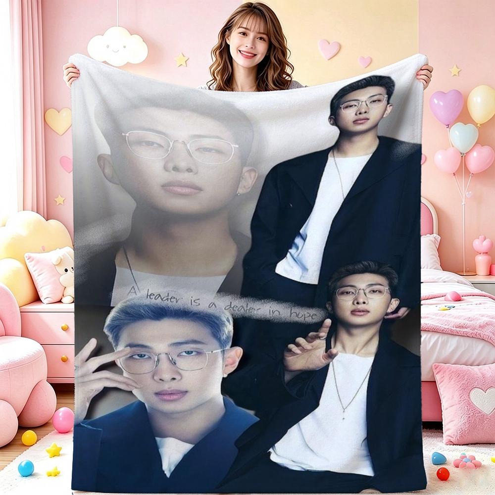 Rm Kim Namjoon Kpop Collage Print Flannel Blanket Soft Warm Throw Blanket For Living Room Bedroom Recliner Home Decor Holiday Gift