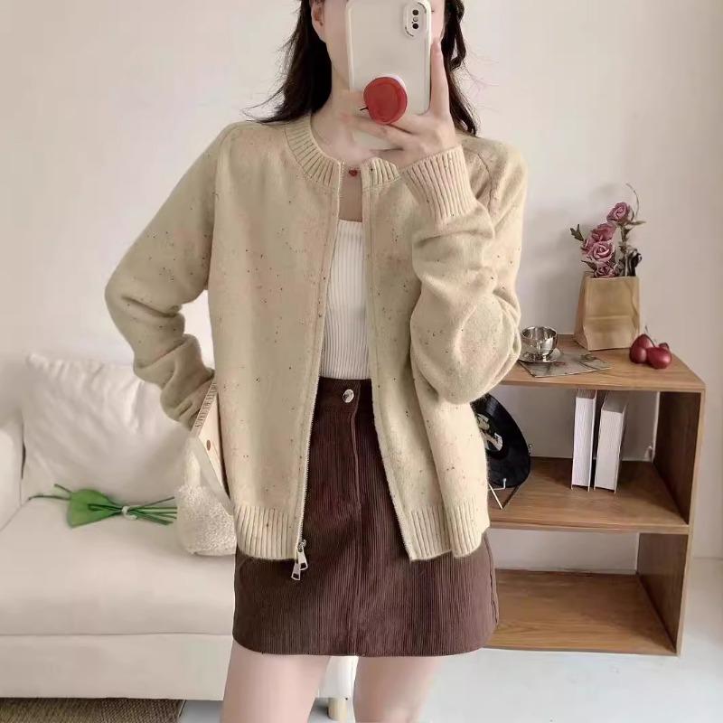 Simple double-ended zipper color dot sweater autumn and winter new women's clothing atmosphere knitted cardigan sweater jacket