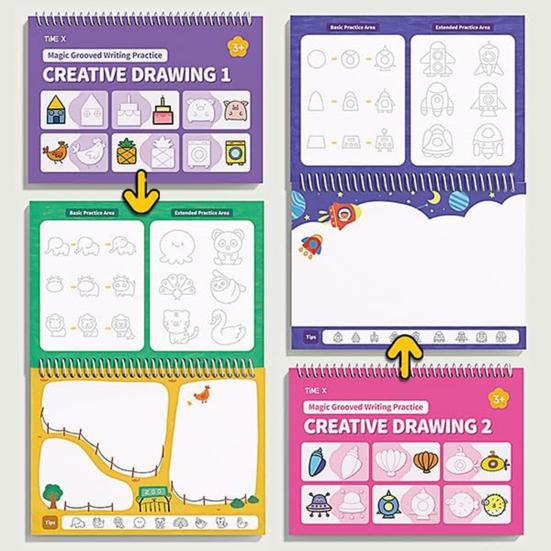 Grooved Writing Practice Book with Pens Refills Pencil Gripper Reusable Kids Handwriting Practice Workbooks Alphabet Tracing Learning Book