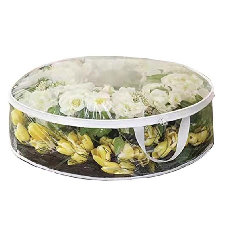Practical-Round Dustproof Bag For Wreaths Storage Containers With Double Zipper And Reinforced Handle Large Capacity Folding Too