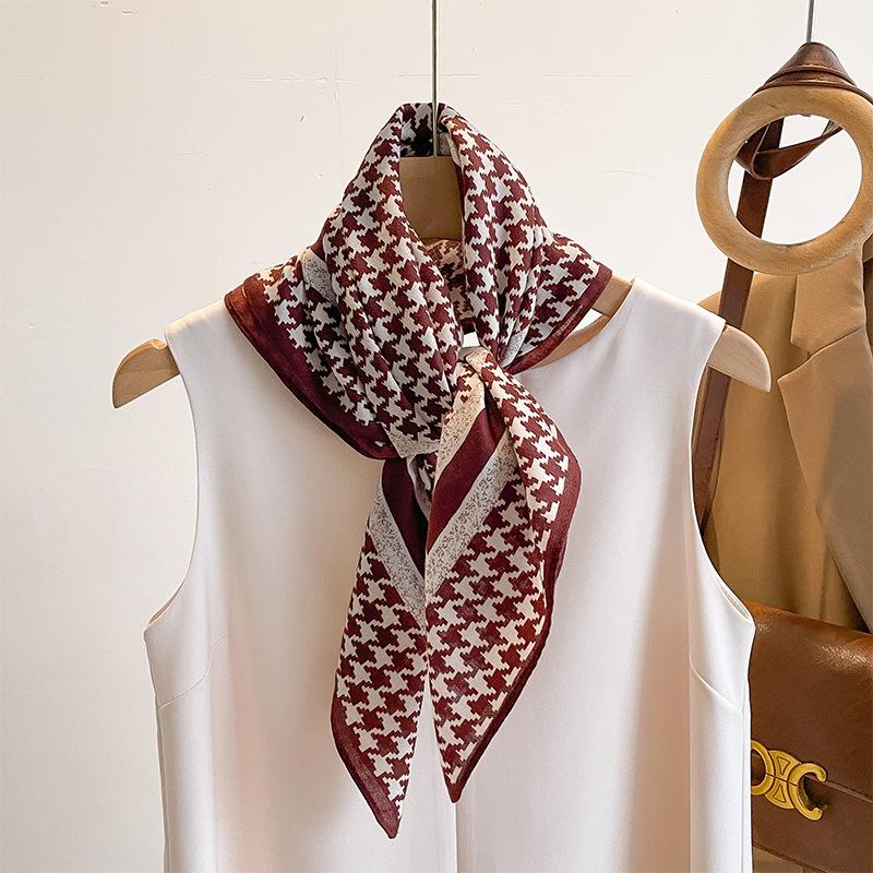 Xiaoxiangfeng Qianniao Grid 70CM cotton and linen silk scarf small square scarf women s summer thin scarf scarf scarf linen headscarf neck accessories no specifications