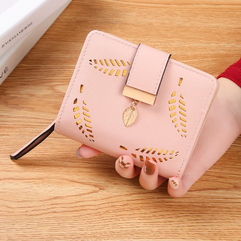Dámská korejská listová bifoldová peněženka na mince se zipem a držákem na karty