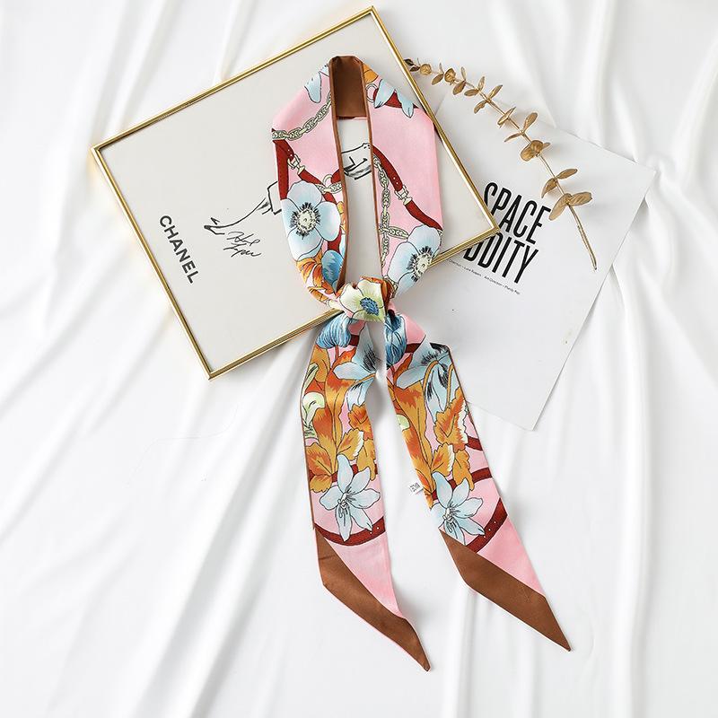 Long Silk Scarves Women From Japan South Korea Sweet Imitation Printed Ribbons Hairbands Temperament Bags Small Wholesale